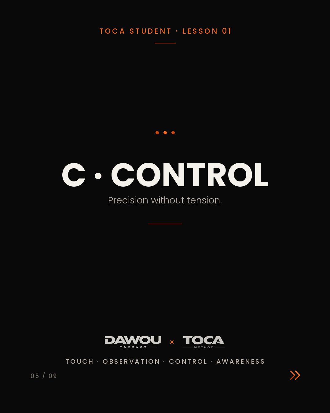 TOCA is not a collection of kizomba steps. It is four things I check in every dance, slide 5 of 9