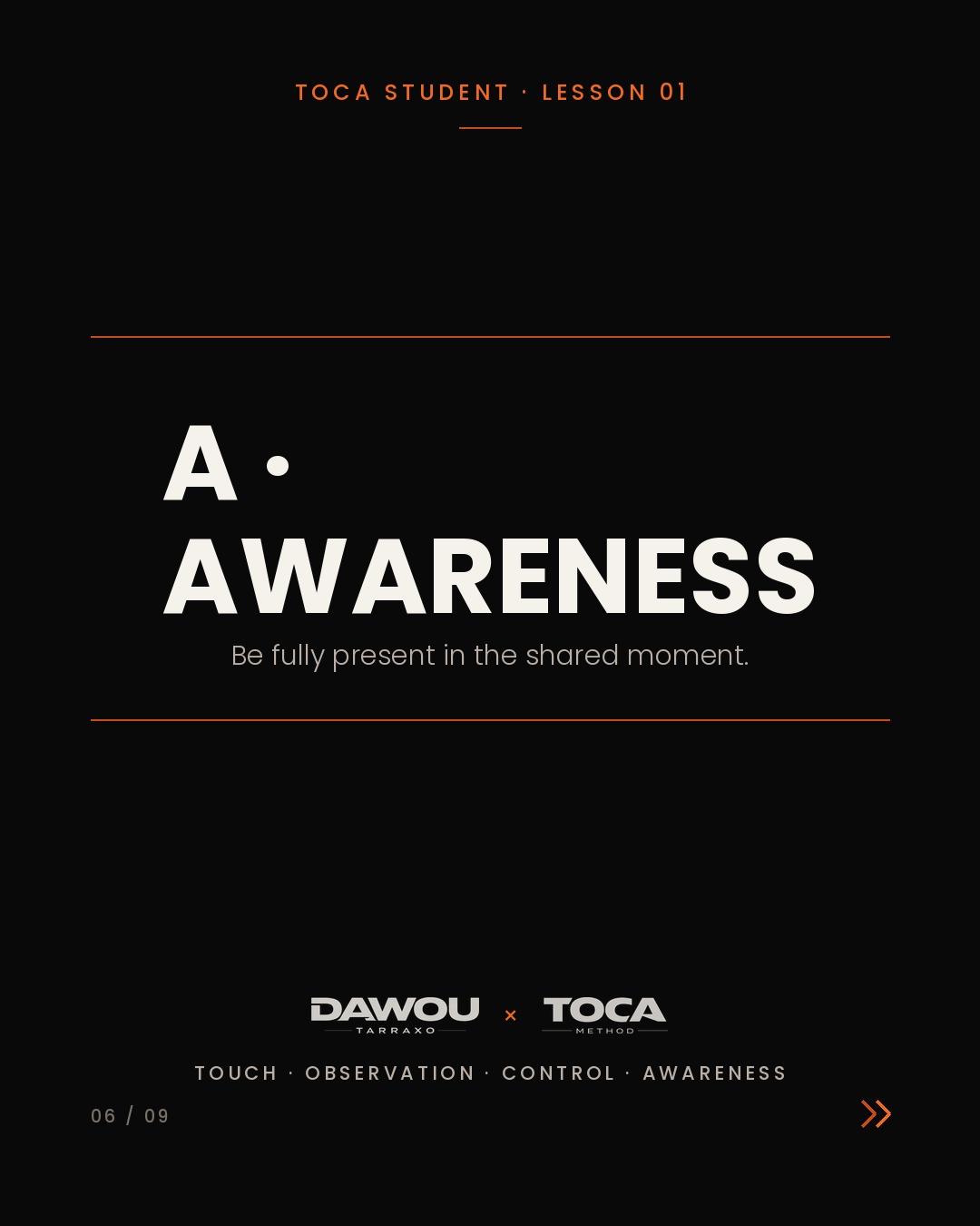 TOCA is not a collection of kizomba steps. It is four things I check in every dance, slide 6 of 9
