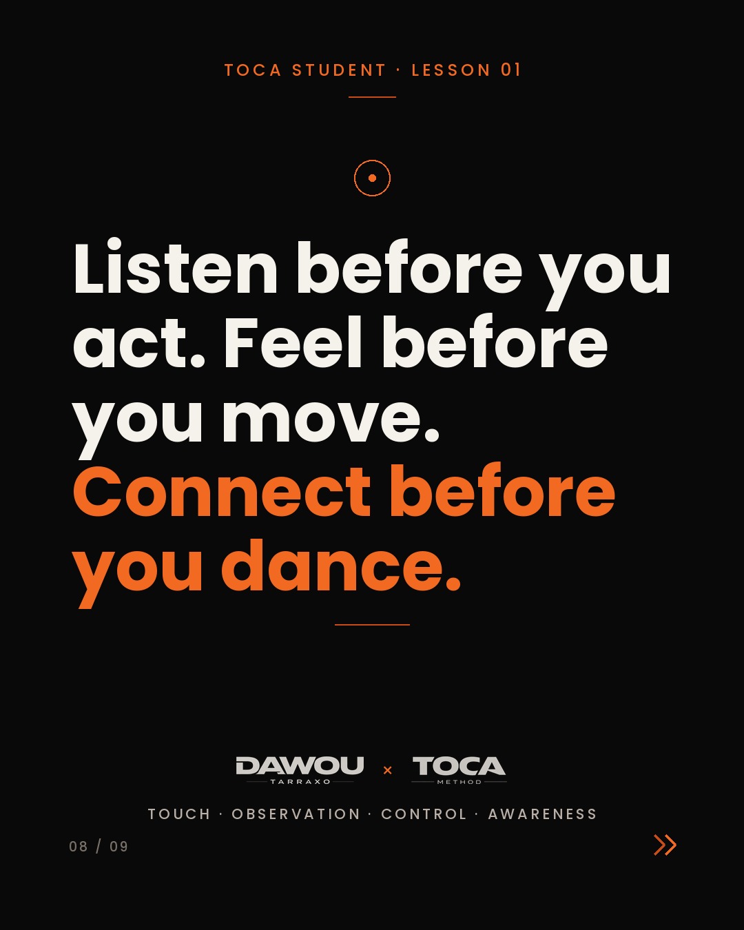 TOCA is not a collection of kizomba steps. It is four things I check in every dance, slide 8 of 9