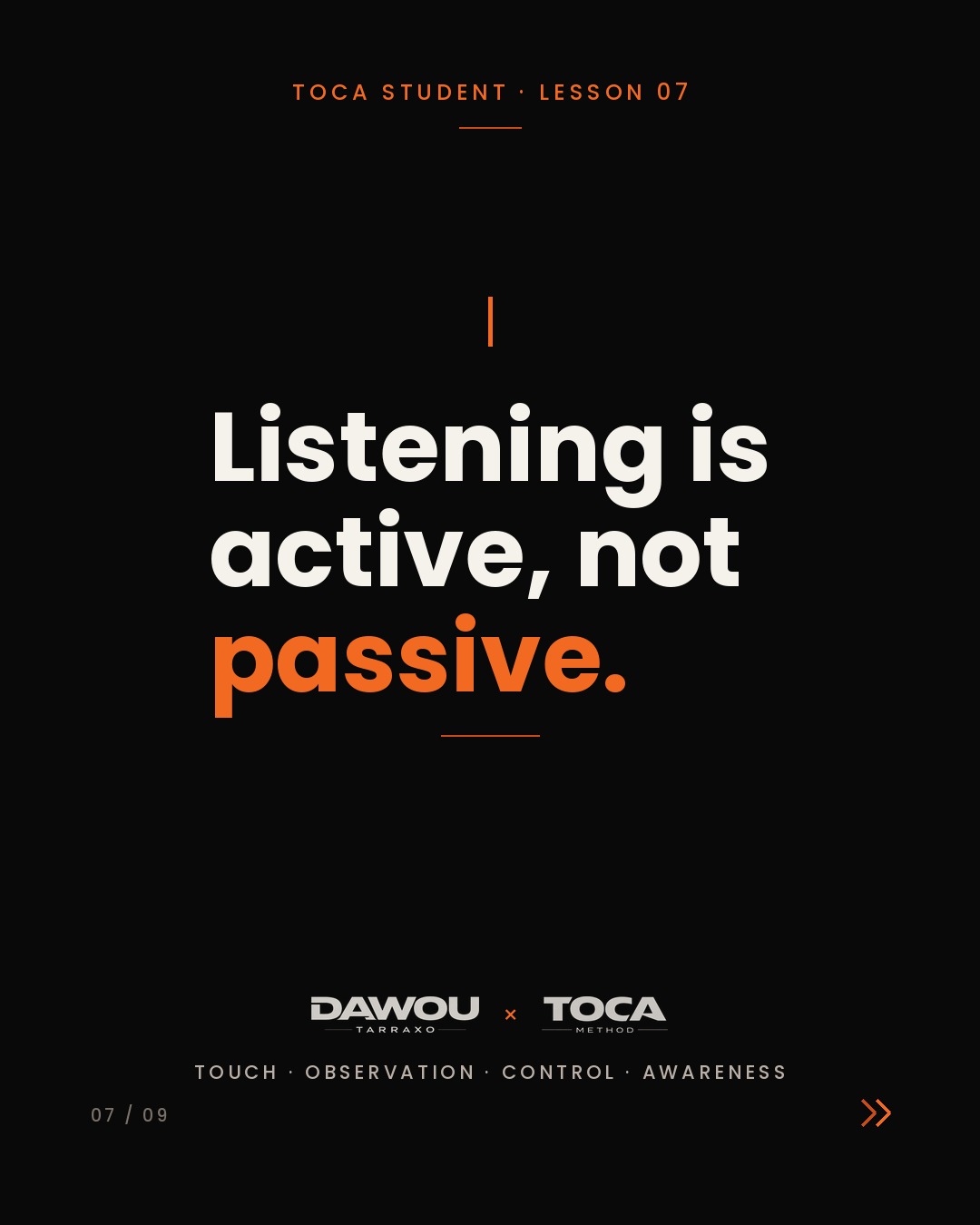 Following in kizomba is not guessing what comes next, slide 7 of 9