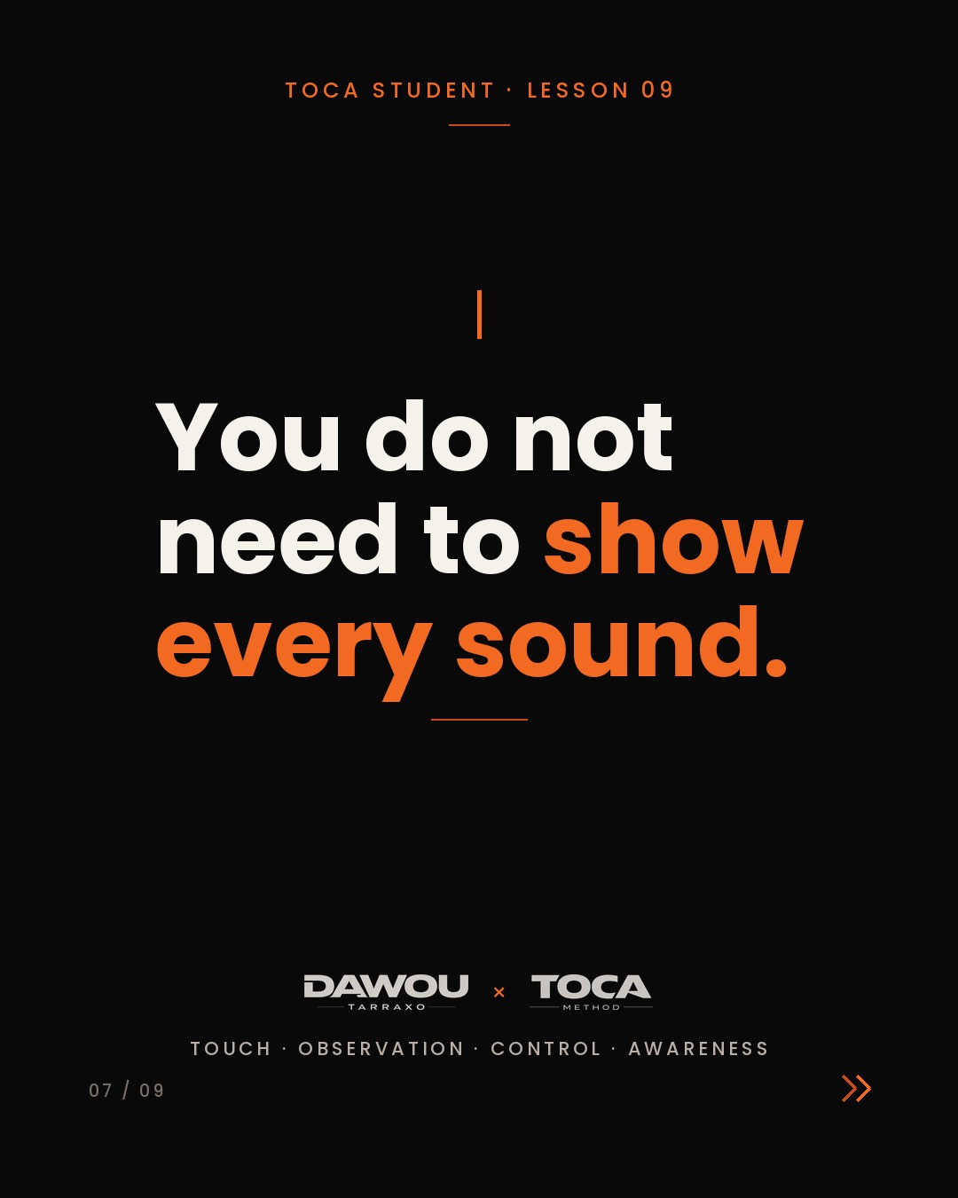 Musicality in kizomba starts when you stop dancing on top of the music, slide 7 of 9