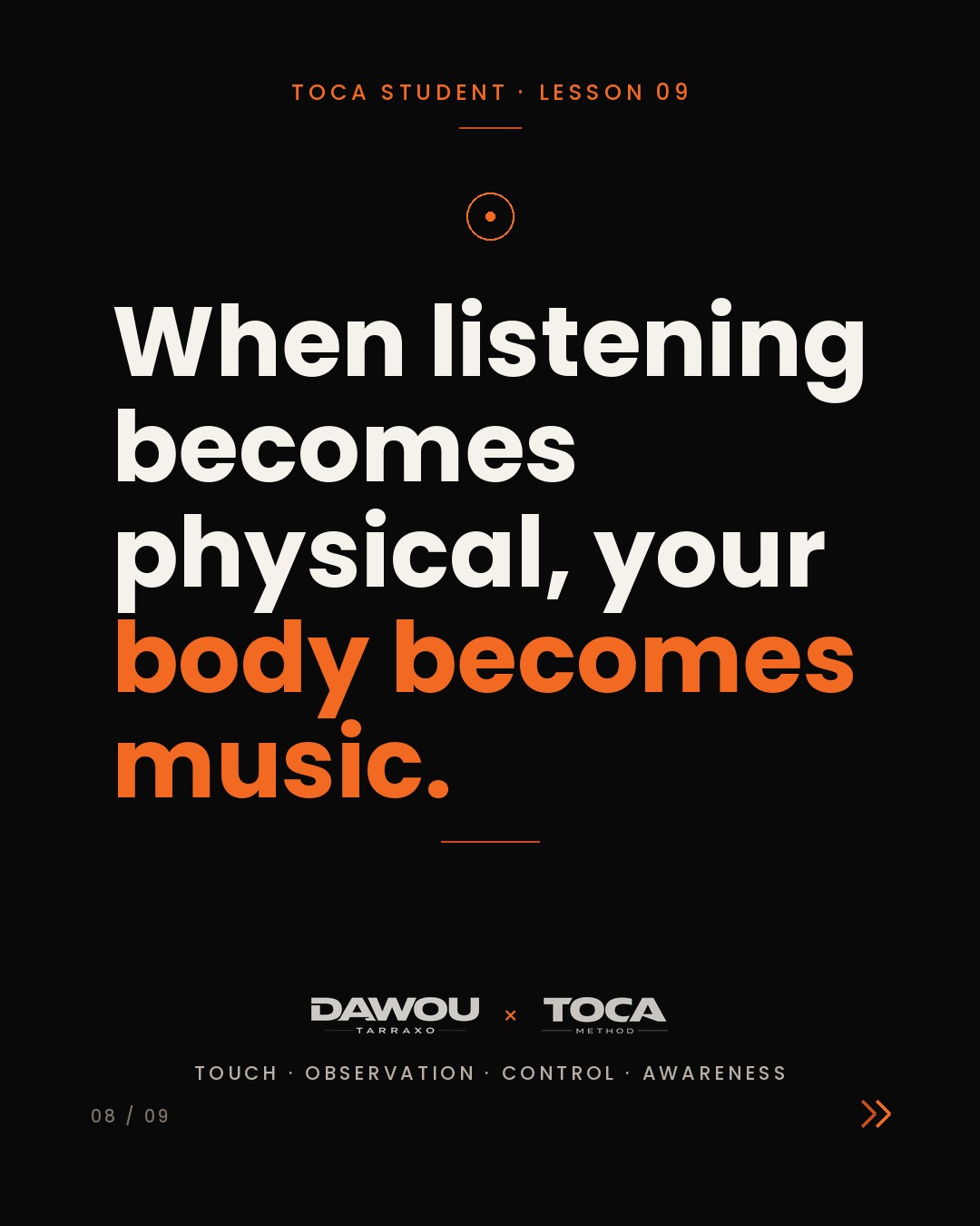 Musicality in kizomba starts when you stop dancing on top of the music, slide 8 of 9